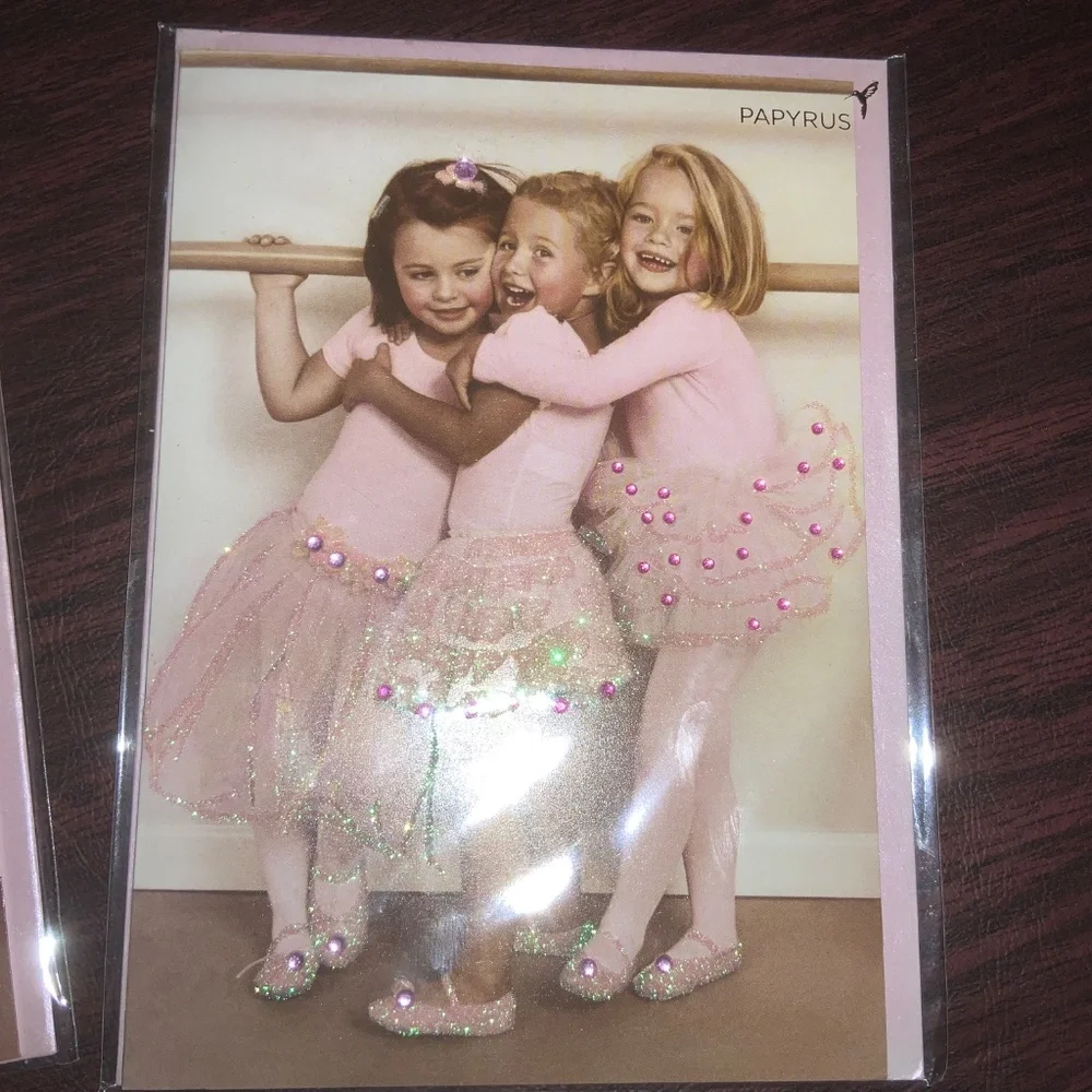 Papyrus set of 3 Blank Inside cards ballerinas glitter friendship New